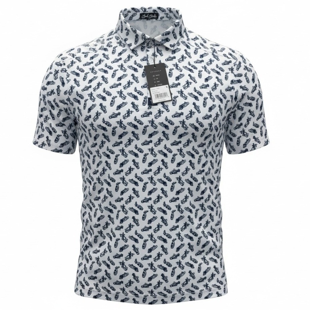 Bad Birdie Mens S Small Caddie by Day Golf Polo Shirt White Navy Athleisure